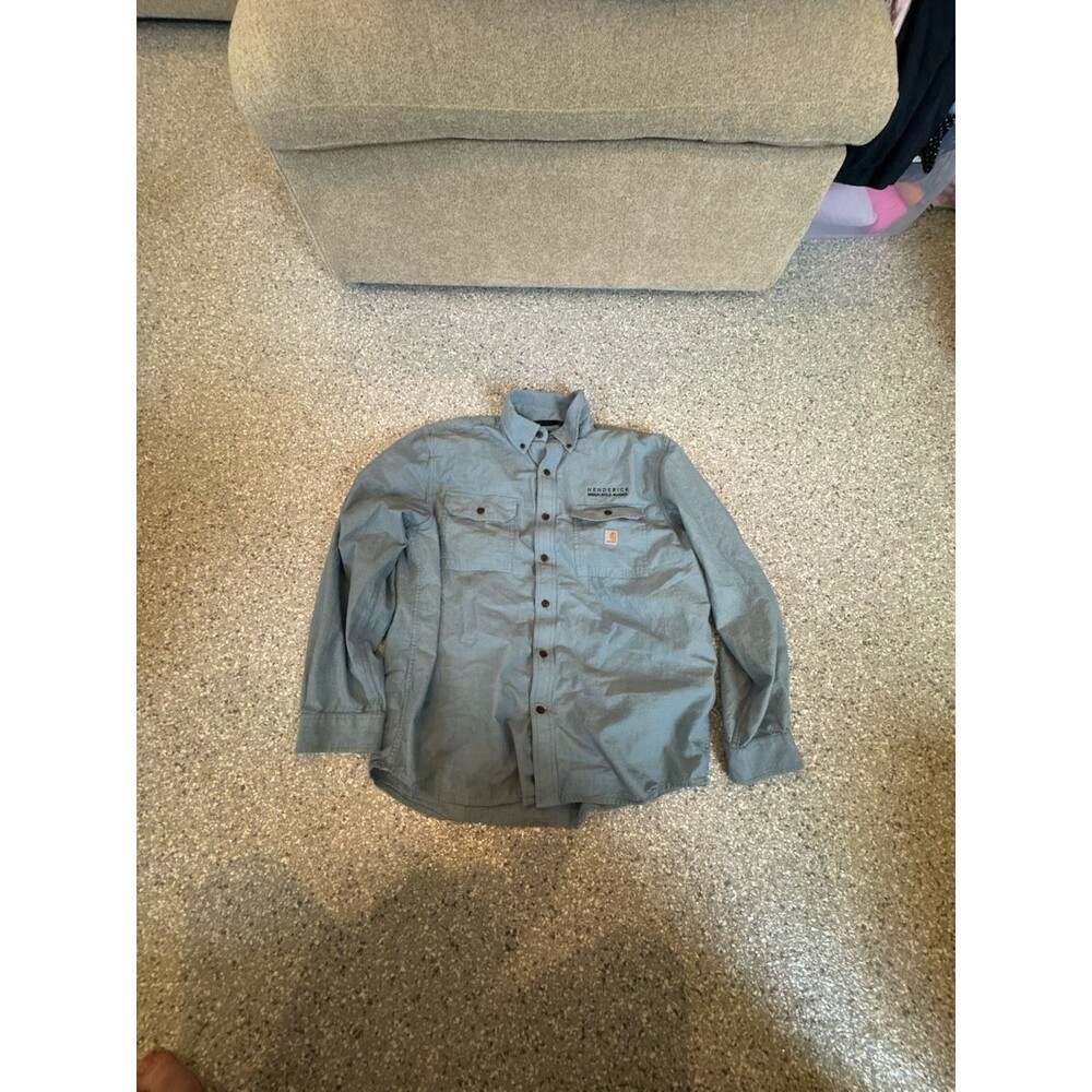 Carhartt Long Sleeve Button Up Shirt Size L Blue Loose Fit Chambray